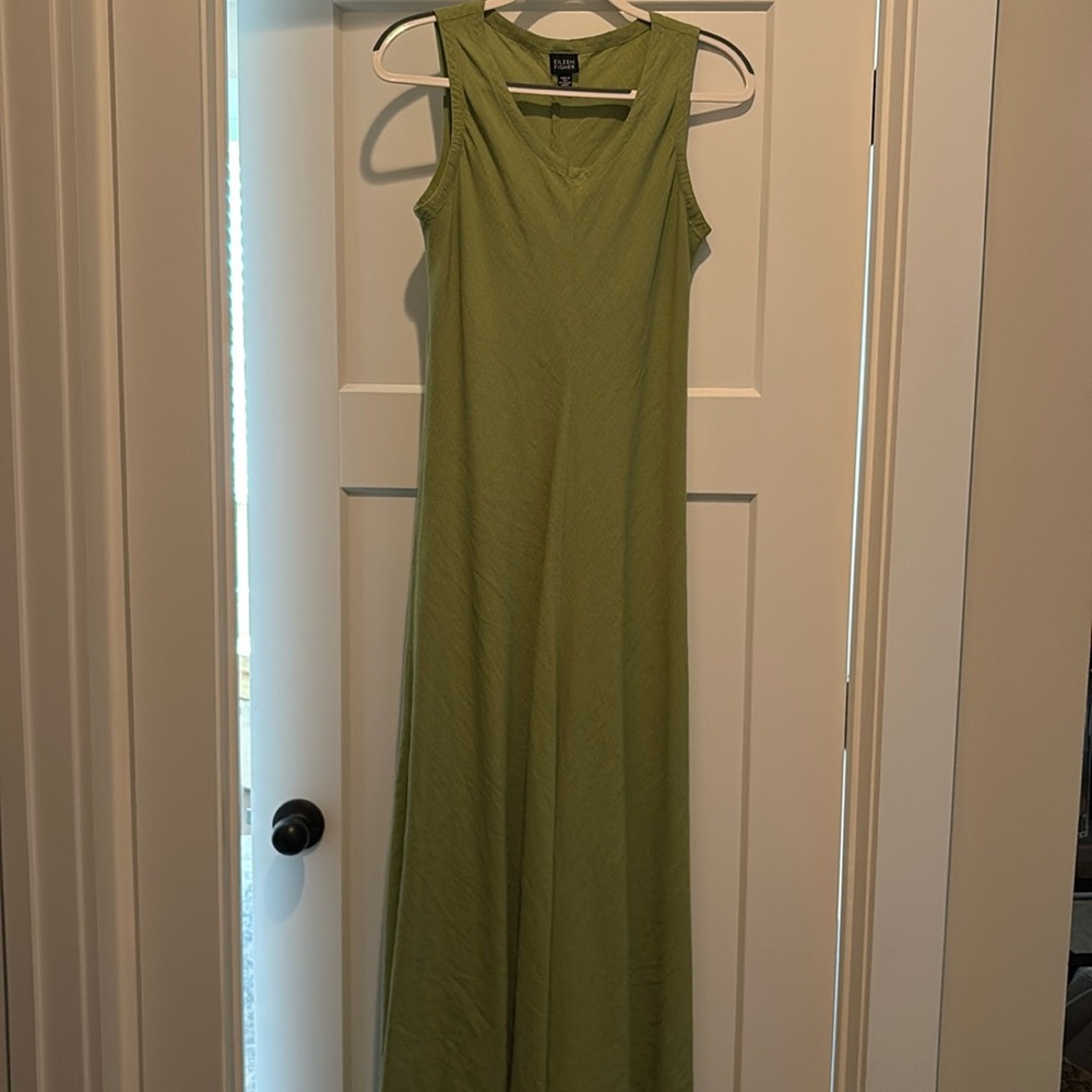 Eileen Fisher Green Linen Blend Maxi Dress Size Small